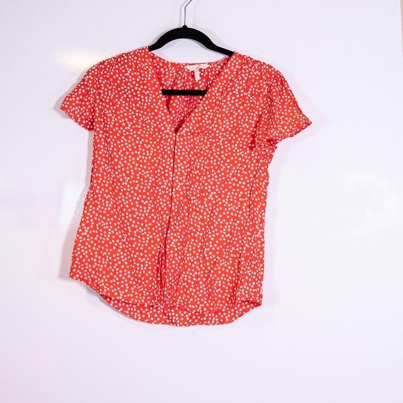 Rebecca Taylor Malia Red Silk Floral Cherry Red Micro Floral Blouse Shirt Top 4 - Picture 1 of 4